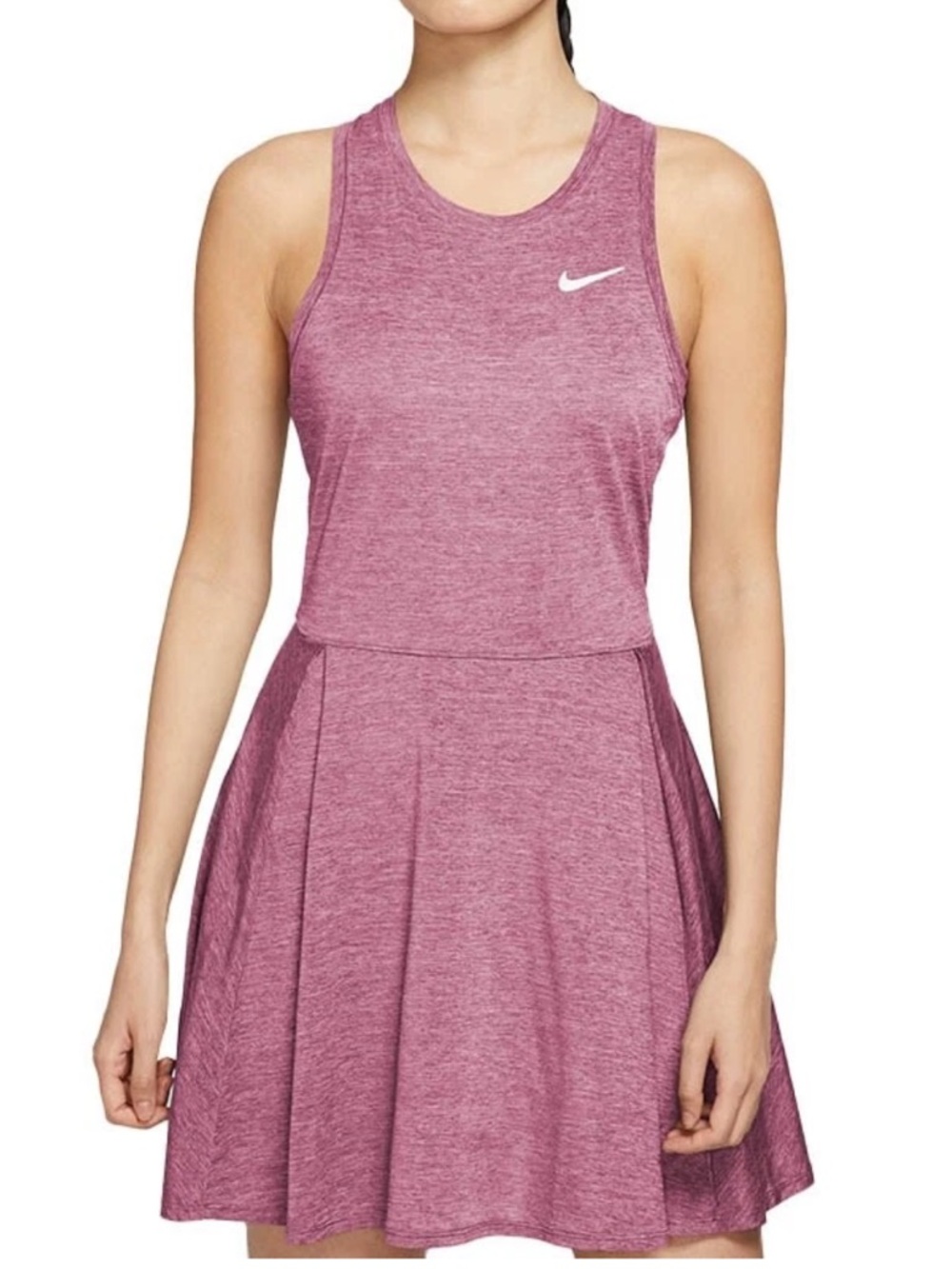 Nike Dri-Fit Slim Fit Court Advantage Pink Heather White Swoosh Tennis Dress